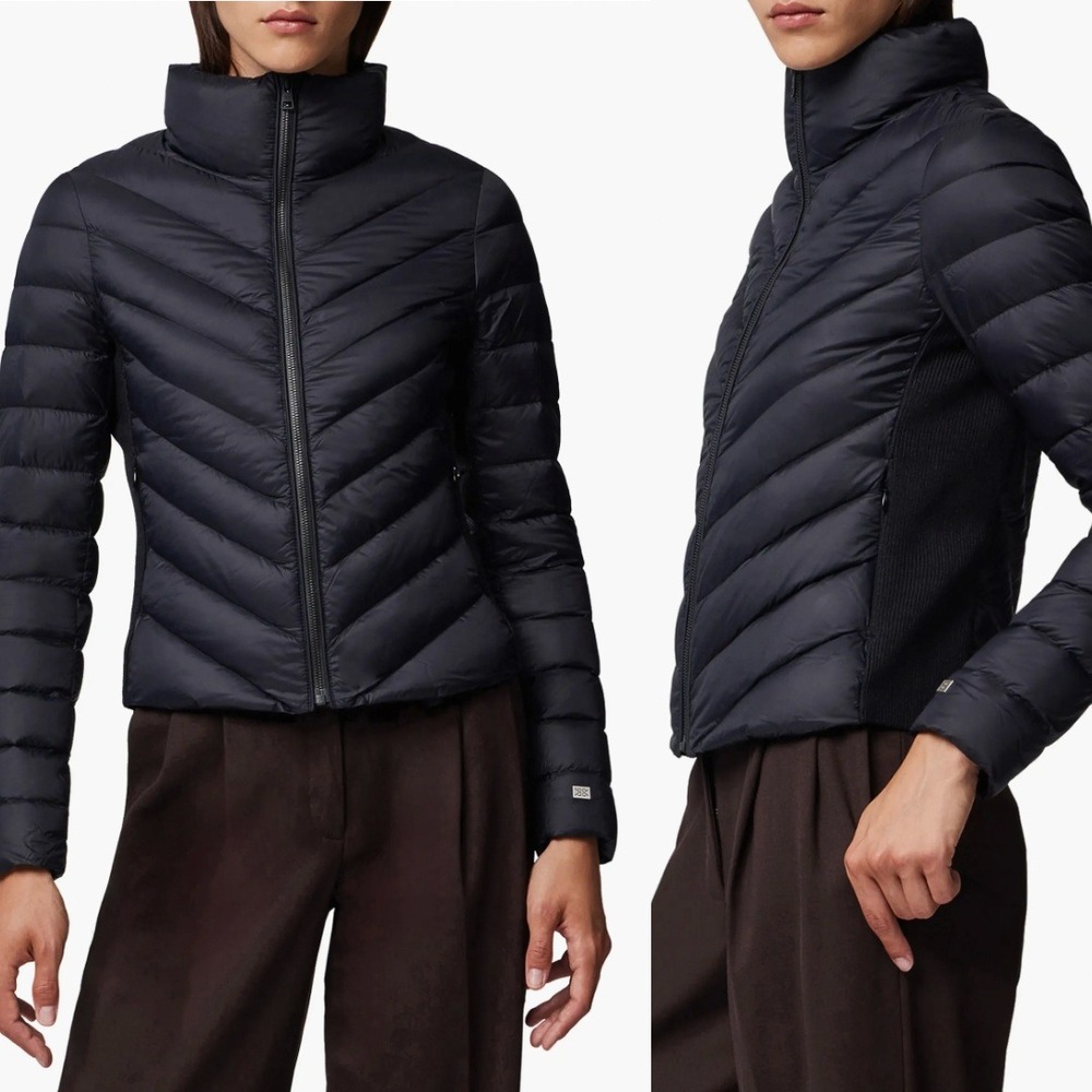 Soia & Kyo Andria Down Jacket Black Chevron Quilted Lightweight Size XS‎